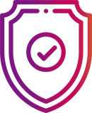 Iconde de um escudo, com um símbolo de verificado ao centro, demonstrando segurança